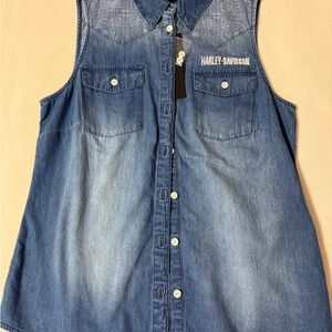 Harley-Davidson Denim Button-Up Shirt — Blue